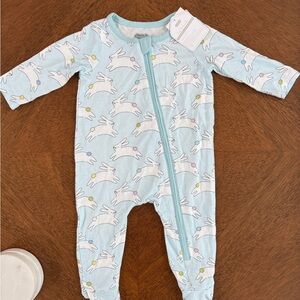 NWT Mud Pie Easter Blue Bunny Print Baby Footie onesie